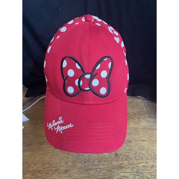 Disney Minnie Mouse Adult Adjustable Hat Cap Polkadots! Red White Signed - Picture 1 of 4